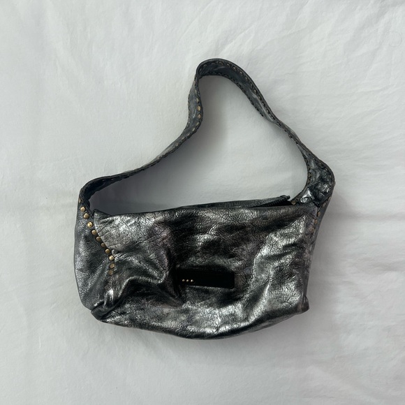 Metallic Black Leather studded Shoulder Bag - Picture 3 of 5